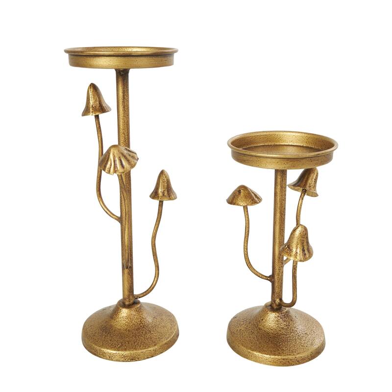 Metal Abstract Mushroom Inspired Candle Holder - Set of 2 Gold - Roche River Decor