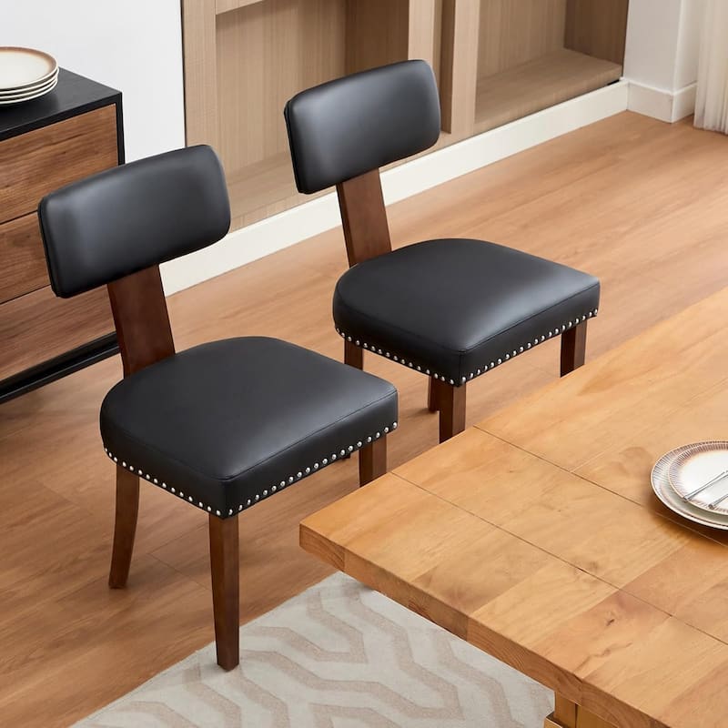 Modern Fabric Dining Chairs, Upholstered Kitchen Chairs with Hardwood Frame, Wood Legs, Nailhead Trim