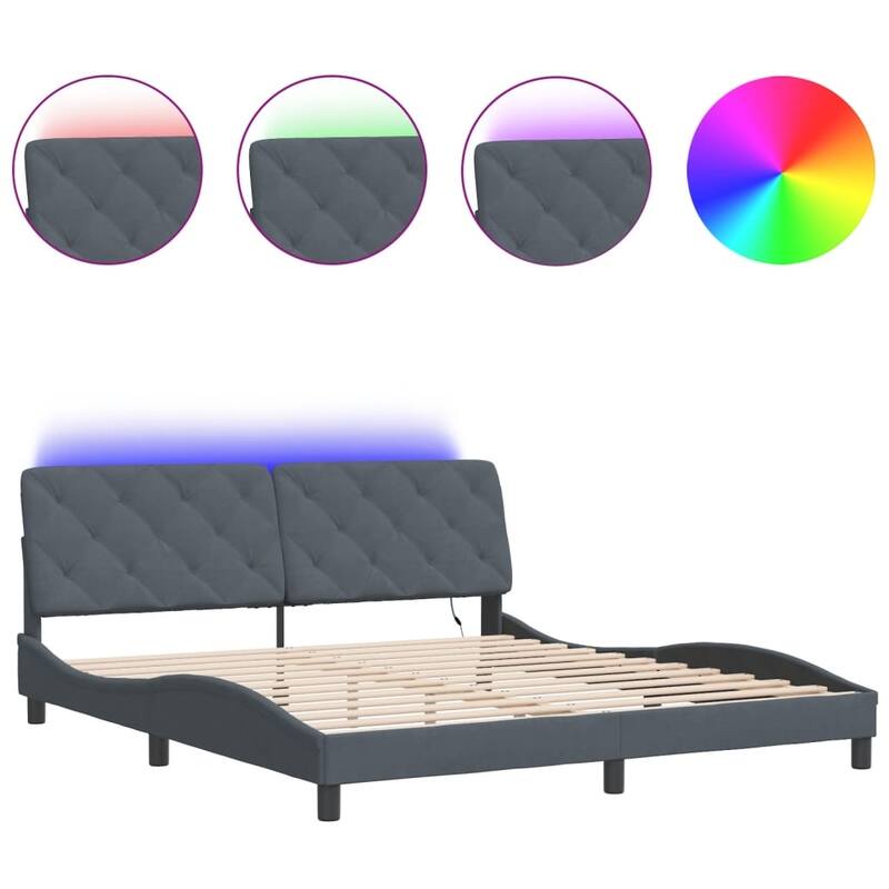 vidaXL Bed Frame with LED Lights Platform Base Mattress Foundation Velvet