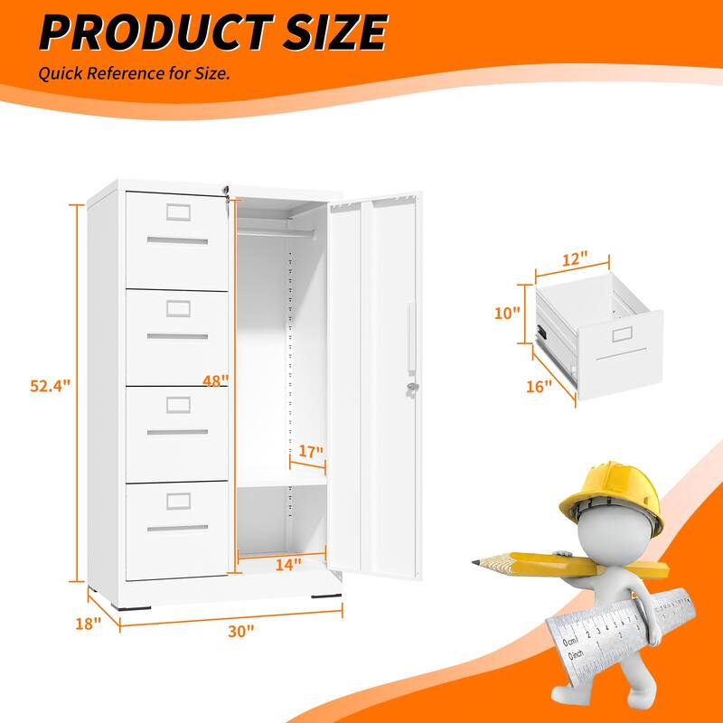 Metal Storage Vertical Filing Cabinet with Lock, Steel File Locker with 4 Drawers and 1 door for School, Living Room