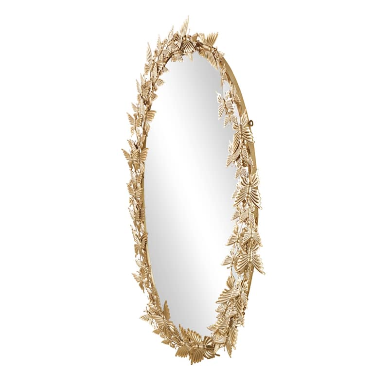 Metal Butterfly Oval 3D Wall Mirror - Gold - Roche River Decor - 5"Wx19"Lx33"H