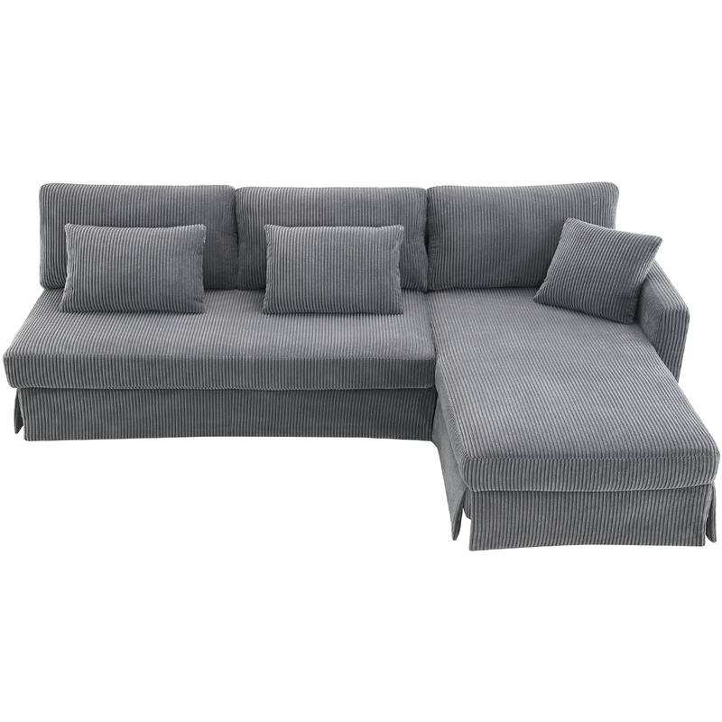 87X61"Modern L-shaped Corduroy Sofa with Reversible Chaise, 4-seat Upholstered Sectional Indoor Furniture for Living Room