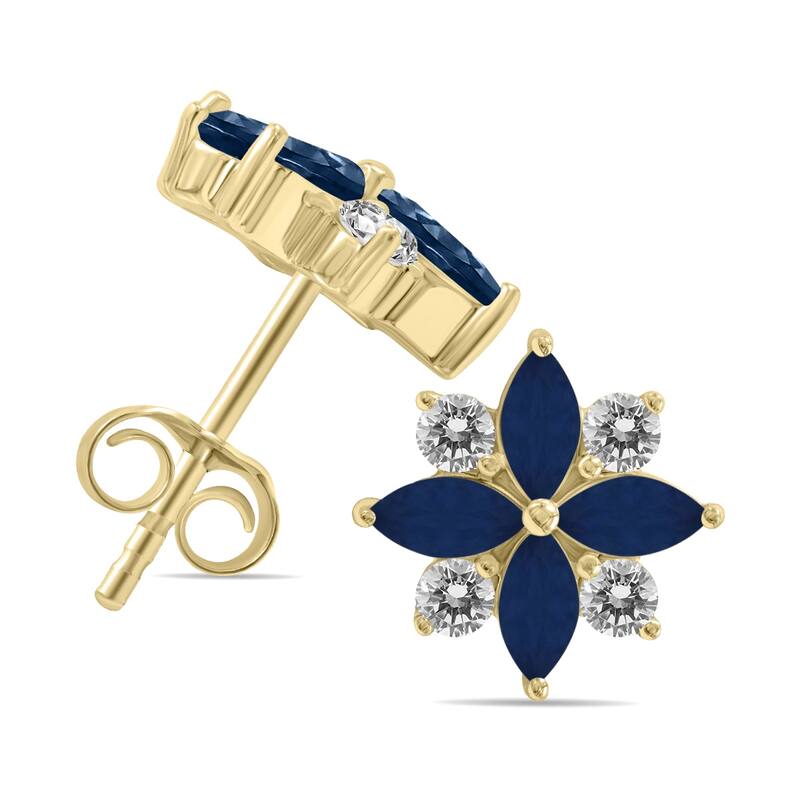 Marquee 1 Carat TW Sapphire and Diamond Flower Earrings in 10K Yellow Gold