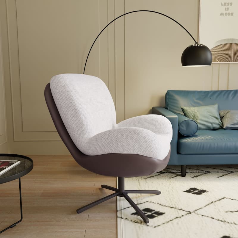 360° Swivel Accent Chair, Modern Chenille Lounge Chair with Faux Leather and Black Metal Base Frame, Comfortable Reading Chair