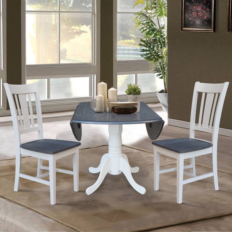 42" Solid Wood Dual Drop Leaf Table with 2 Dining Chairs - 3 Piece Set