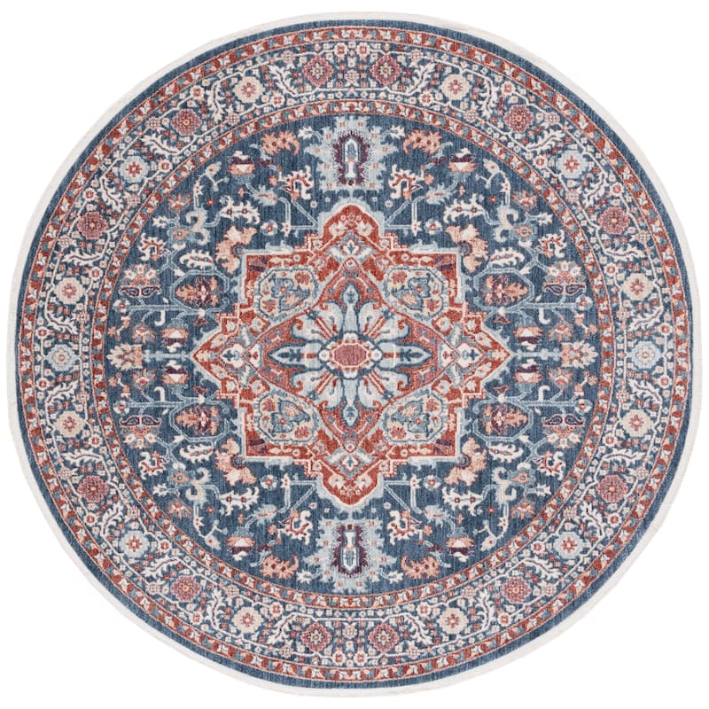 Lauren Ralph Lauren Bruna Traditional Rug - 6'7" Round - Navy/Red Ivory
