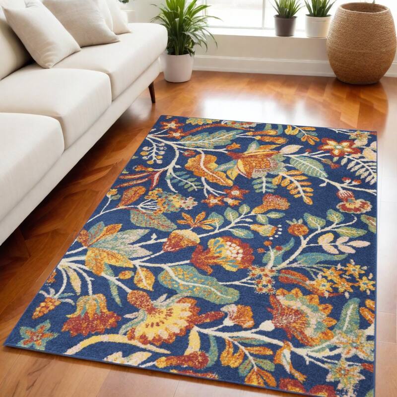 Power Loomed Floral Traditional Low Pile Area Rug - 87' X '63' X '0.25 - 87' X '63' X '0.25 - Oxford Blue - Rectangle