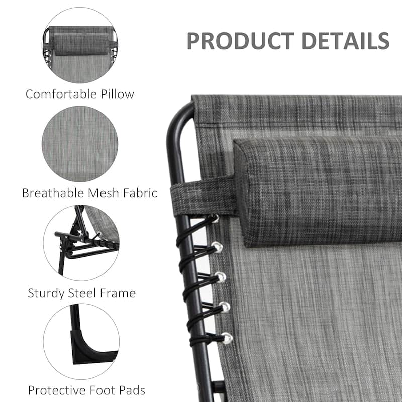 Outsunny Reclining Lounge Chair, Portable Sun Lounger, Folding Camping Cot, with Adjustable Backrest and Removable Pillow