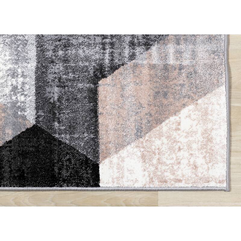 Dayton Collection - Grey/Pink Hexagons Rug