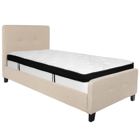 81" Beige Twin Size Tufted Platform Bed and Mattress Set