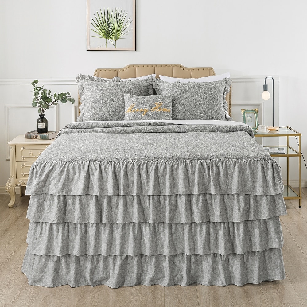 4 Piece Knit Ruffled Style Bed Skirt Coverlets Bedspreads
