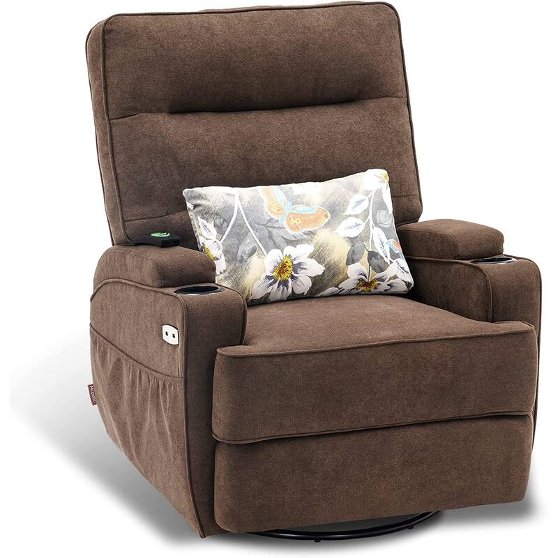 MCombo Electric Power Swivel Glider Recliner Chair with Heat and Massage, Fabric 7752 - Brown