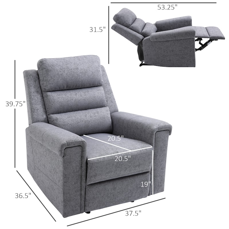 HOMCOM Manual Single Sofa Recliner Armchair with Thick Sponge Padded Seats and Arms and Footrest, Grey