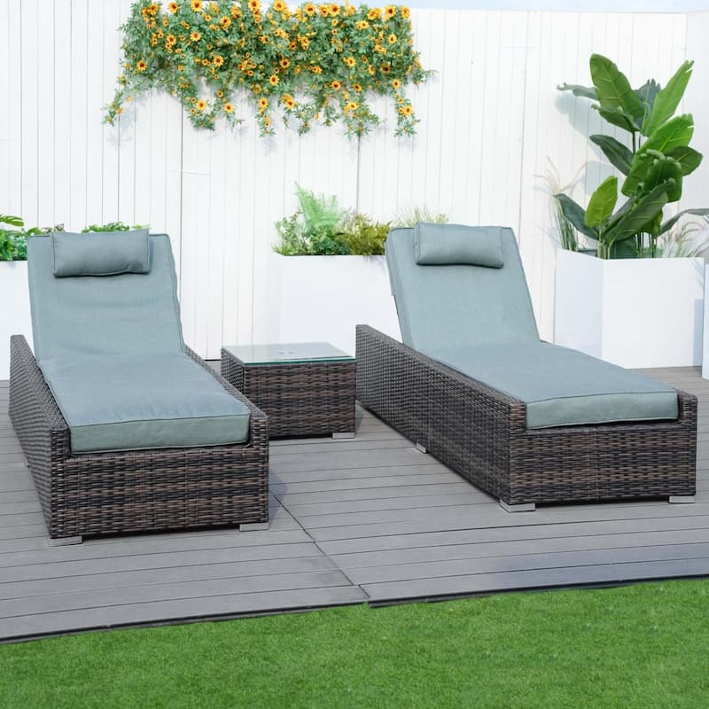 3-piece Patio Wicker Adjustable Chaise Lounge Set with Arms （Throw Pillow Not Include）