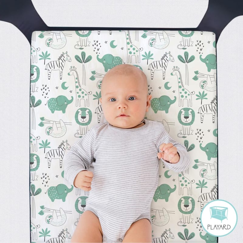 The Peanutshell Green Safari Mini Crib, Playard Sheet 3 Pack Set