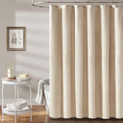 Linen Textured Heavy Duty Polyester Cloth Shower Curtain with 12 Hooks