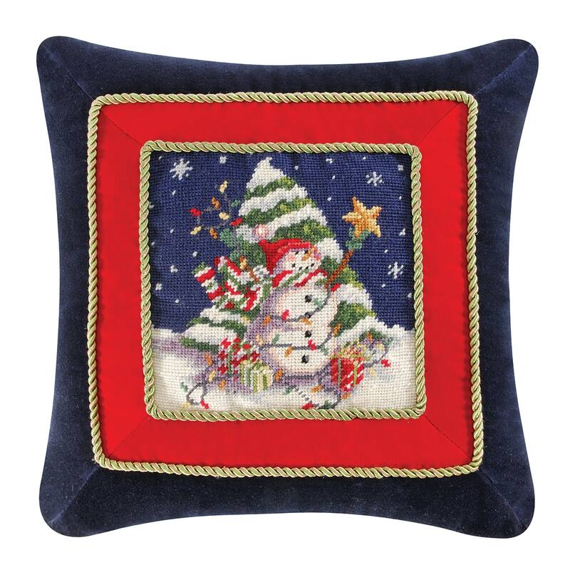 18" x 18" Snowman With Tree Needlepoint Pillow