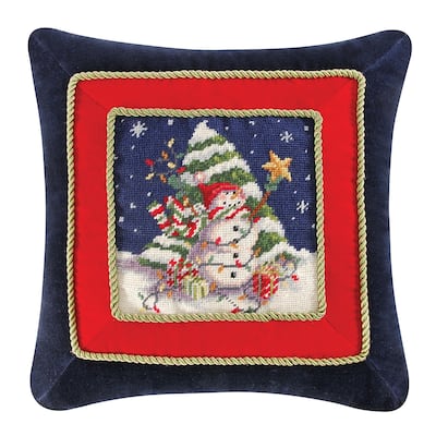 18" x 18" Snowman With Tree Needlepoint Pillow