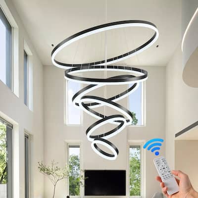 Modern Led Chandelier 6 Ring Chandelier LED Ceiling Lights with Remote