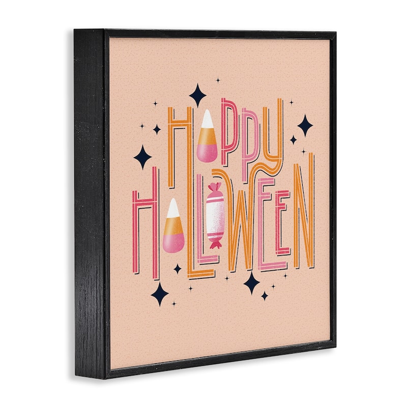 Stupell Happy Halloween with Candy Framed Giclee Art Design By Sarah Hickman