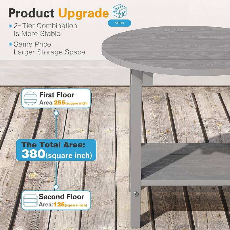 WINSOON All Weather HIPS Outdoor Round 2-Tier Outdoor Side Tables Adirondack Tables
