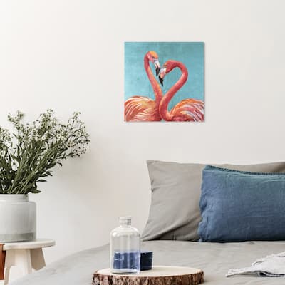 Wynwood Studio Canvas Animals Flamingo Love Blue and Teal Tropical Wall Art Canvas Print - Blue, Orange