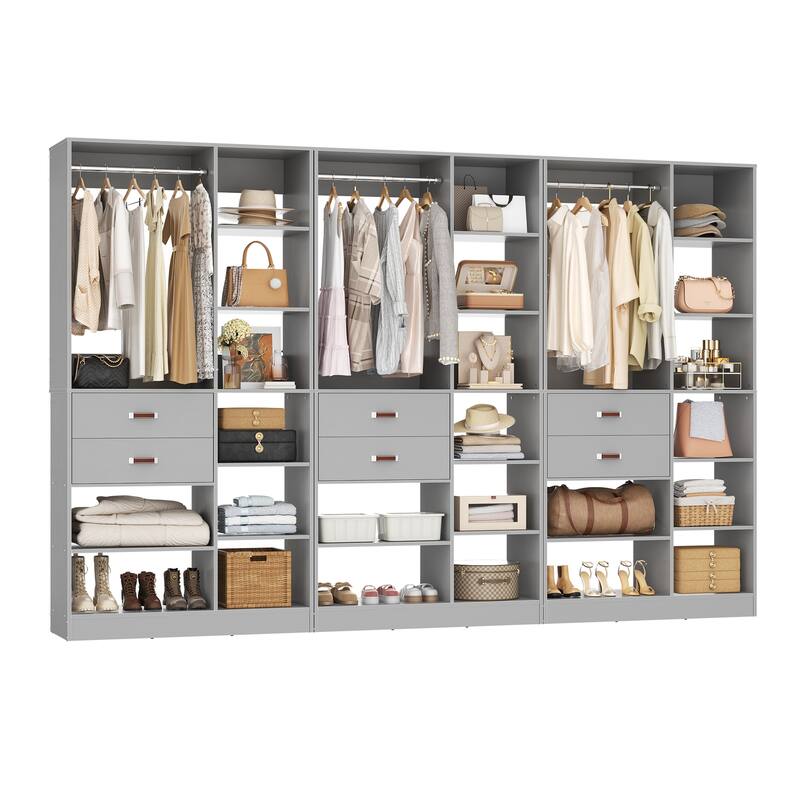 40'' Large Closet System with 10 Shelves and 2 Drawers, Freestanding Closet Organizer with Hanging Rods