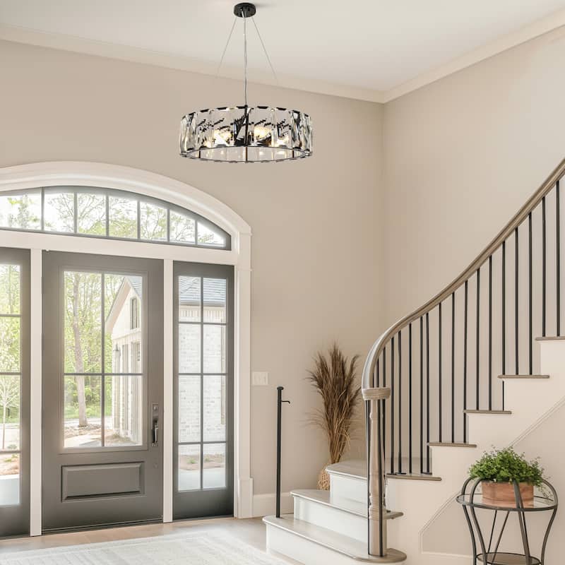 Modern Crystal 6-Light Drum Chandelier for Living Dining Room - Gold