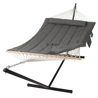 Double Outdoor Hammock with Stand, Two Person Cotton Rope Hammock with ...