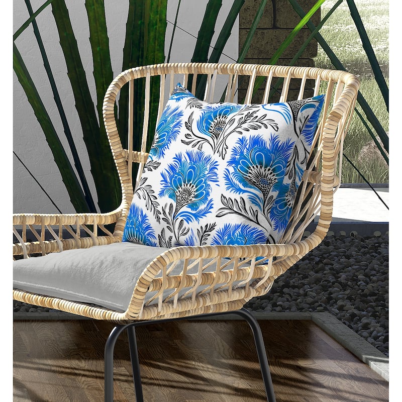 Whimsical Wilds Indoor/Outdoor Reversible Throw Pillow White and Blue