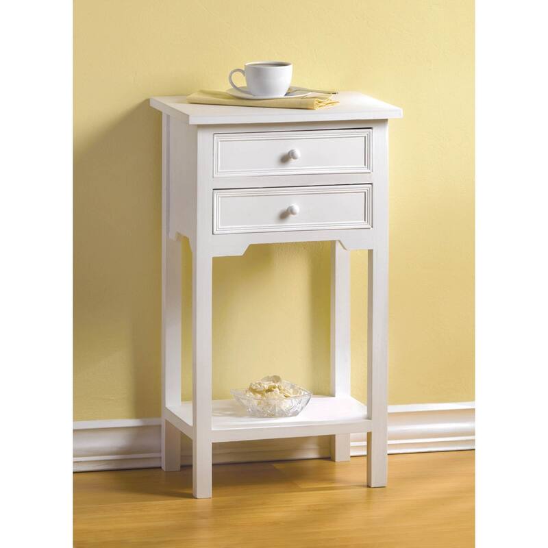 27.75" White Contemporary Side Table with 2-Drawers
