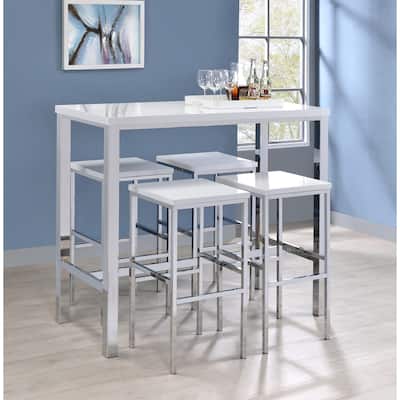 5 Piece Bar Height Dining Set in White and Chrome
