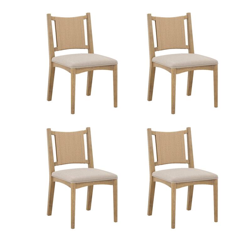 Elodia Upholstered Dining Chair with Seagrass Back Solid Wood Modern Dining Room Chair with Natural Flax Upholstery