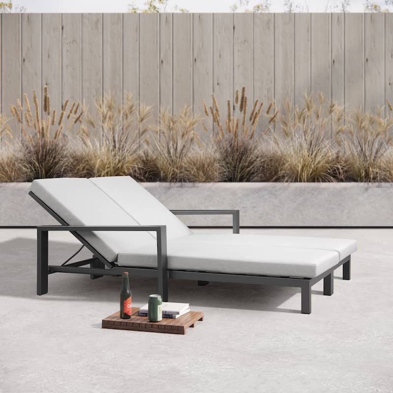 Benton Modern Aluminum Lounge Outdoor Double Chaise with Cushion - Grey