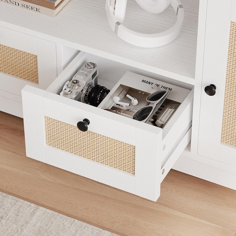 Rattan TV Stand, 2 Cabinets and 2 Drawers, up to 70 inches