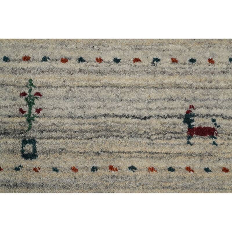 Hand Knotted Oriental 100% Wool Carpet Tribal Animal Pictorial Greys & Charcoal Gabbeh Area Rug - 7' 10'' X 4' 11''