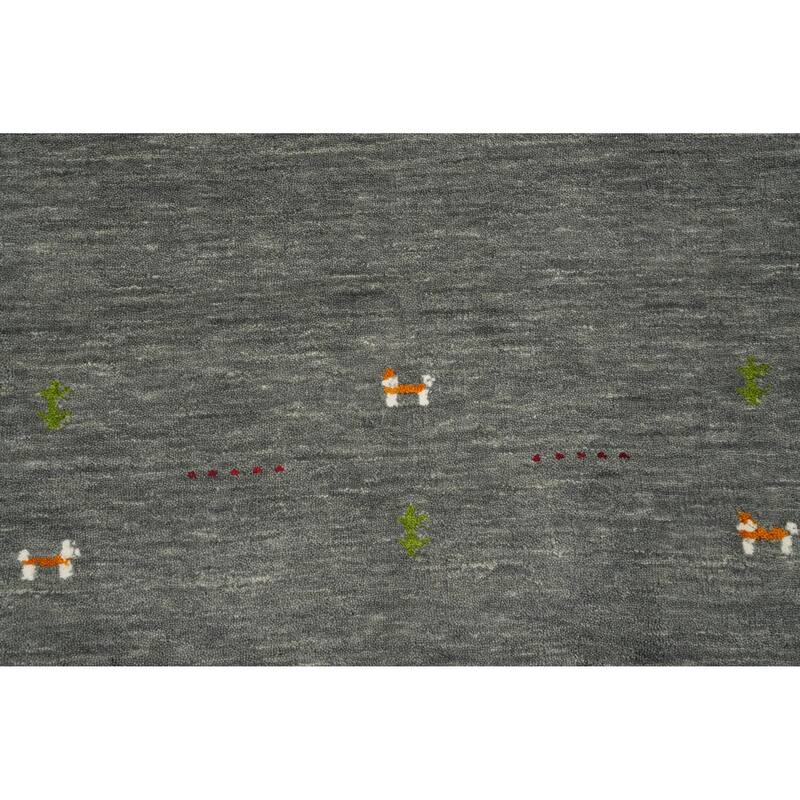Hand Knotted Oriental 100% Wool Carpet Tribal Animal Pictorial Greys & Charcoal Gabbeh Area Rug - 4' 10'' X 3' 0''