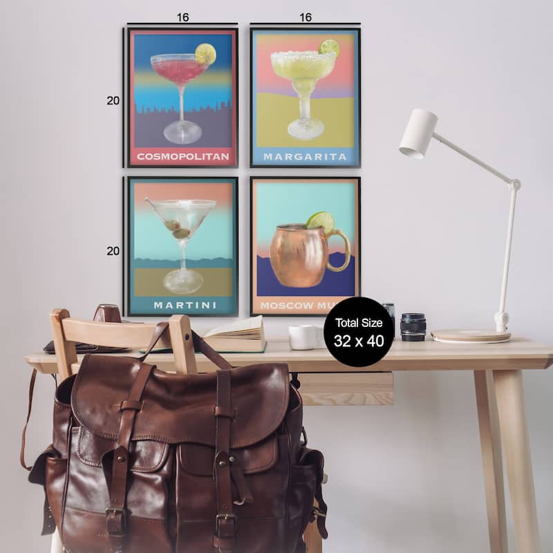Stupell Cocktails over Muted Landscapes Framed Giclee Art Design By Matthew Piotrowicz (Set of 4)