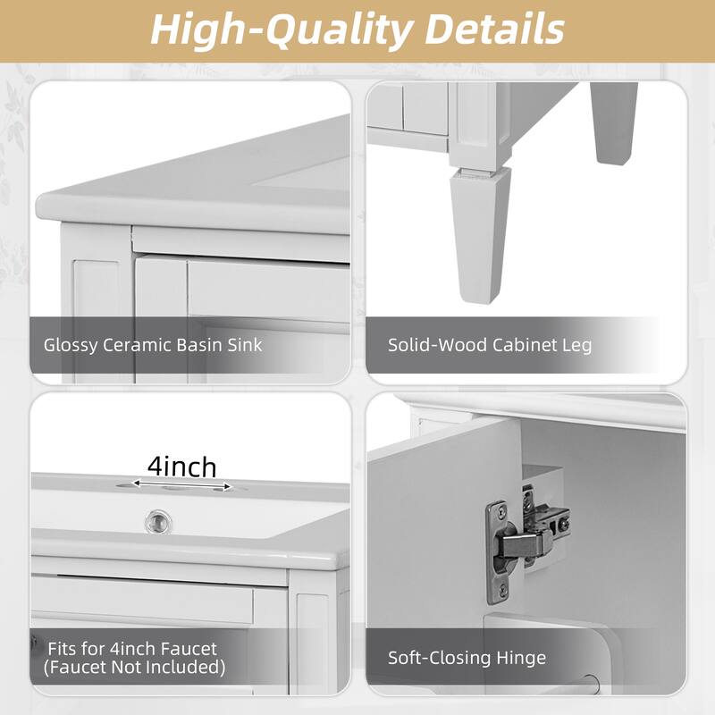 24" Freestanding Bathroom Vanity with White Integrated Ceramic Sink - 24'' x 18.1'' x 33.8''