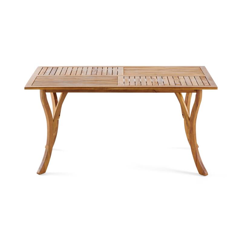 Outdoor 59 Inch Rectangular Solid Wood Table Dining Table, Teak Finish