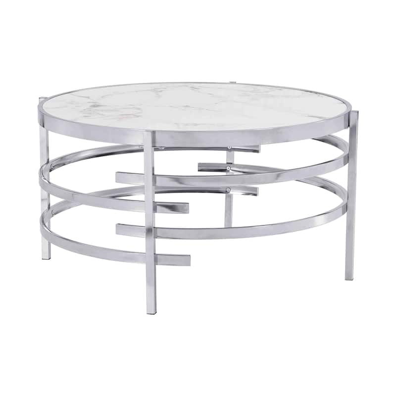 32.48'' Chrome Round Coffee Table with Sintered Stone Top