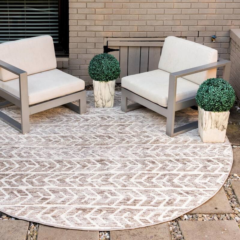 Outdoor Glasbury Collection Area Rug - Beige - 8' Round