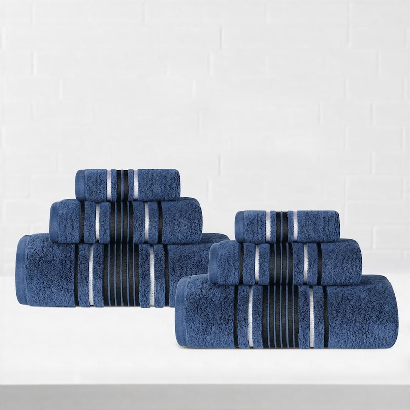 Superior Sadie Zero Twist Cotton 6 Piece Solid Towel Set - Navy Blue
