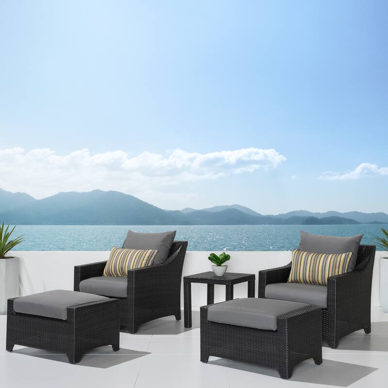 Deco 5 Piece Sunbrella Outdoor Patio Club Chair & Ottoman Set