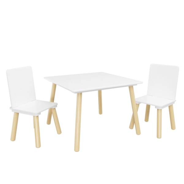 slide 2 of 7, High-Density Solid Wood Kids Table with 2 Chairs, 3-Piece Set for Toddler Activities White