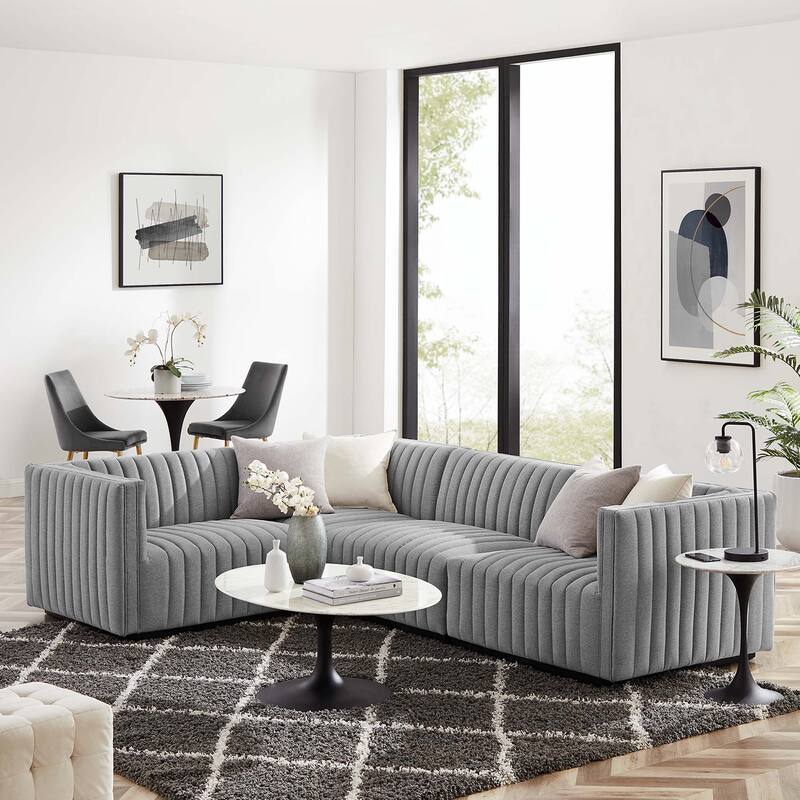 Conjure Channel Tufted Upholstered Fabric 4-Piece L-Shaped Sectional