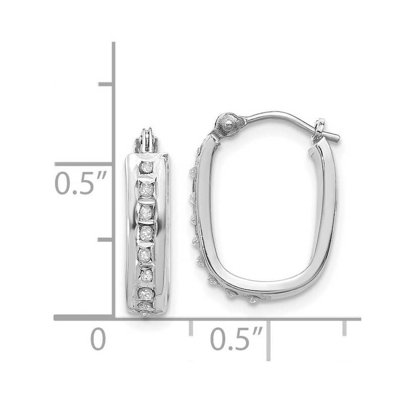 Curata 14k White Gold Polished Diamond Fascination Squared Hinged Earrings - 16x4mm Wide