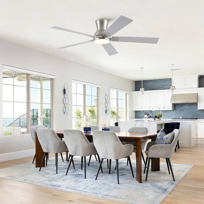 52" Modern Brushed Nickel Finish Reversible Quiet Motor Ceiling Fan with Light and Remote Control