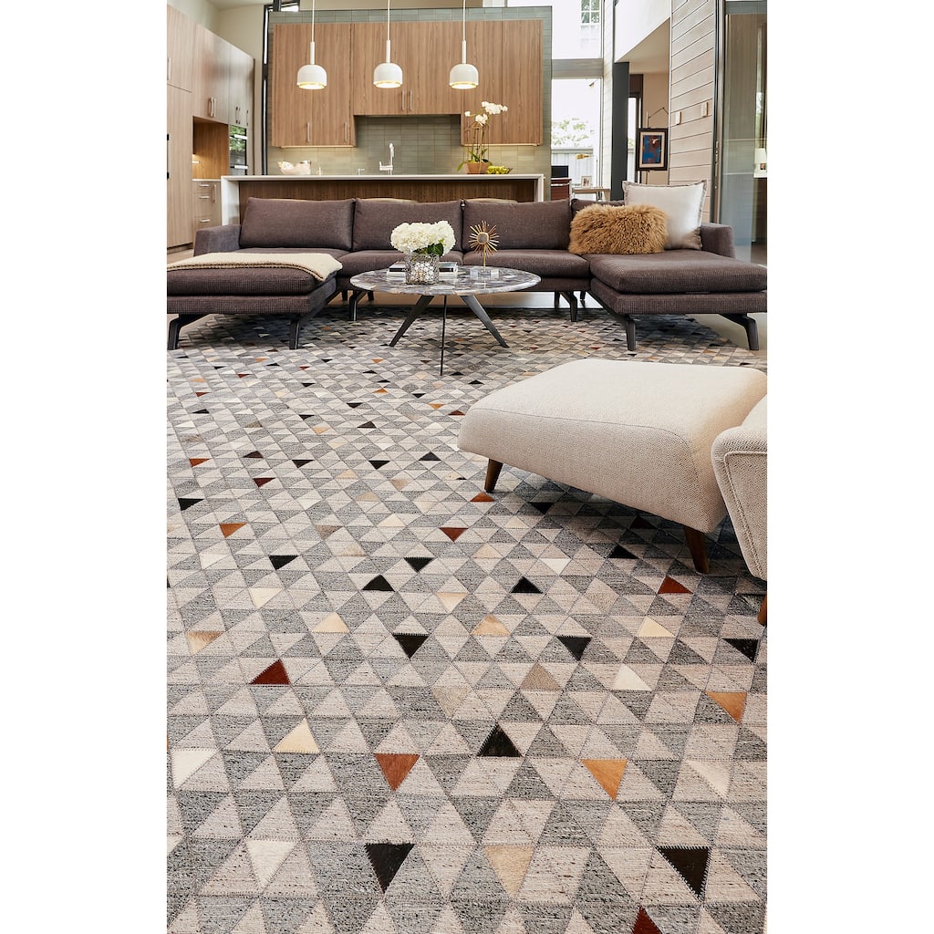 Canady Handmade Mosaic Leather Rug, Wolf Gray/Rust, Area Rug