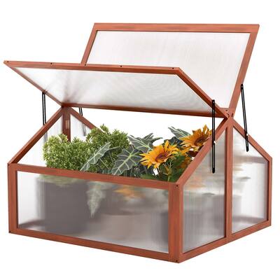 Costway Double Box Garden Wooden Green House Cold Frame Raised Plants